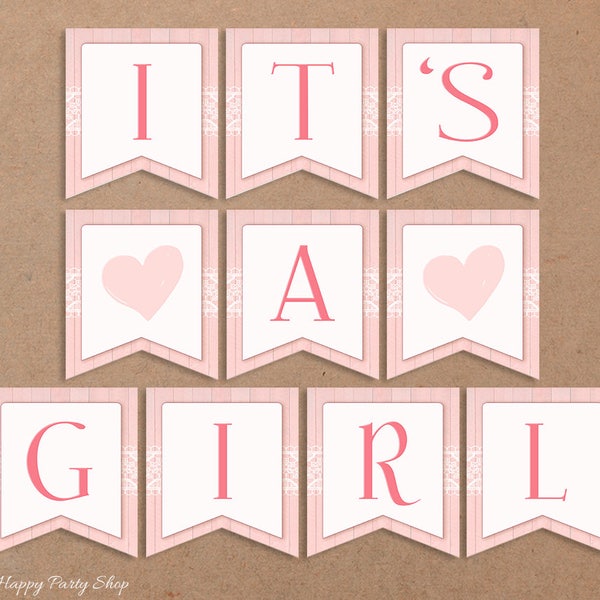 Its A Girl Banner, PRINTABLE, Baby Shower Banner, Pink Baby Shower Decorations, Its a Girl Sign, Girl Shower Idea, INSTANT DOWNLOAD, Digital