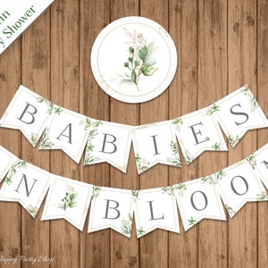 Babies in Bloom Banner, PRINTABLE, Twin Baby Shower, Greenery Welcome Babies, Floral, Gender Neutral, INSTANT DOWNLOAD - Digital - BSU066
