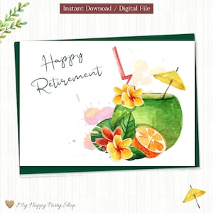 Bonne retraite carte de voeux, imprimable, bonne retraite, cadeau de retraite, Cocktail, félicitations, téléchargement immédiat, fichier numérique - CR001