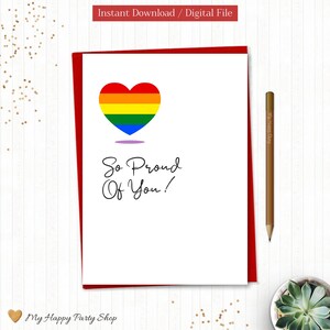 Afdrukbare wenskaart So Proud Of You | Trotsmaand | Regenbooghart | LGBTQ+-ondersteuning | Gevouwen kaart | Digitaal | Direct downloaden | BP001