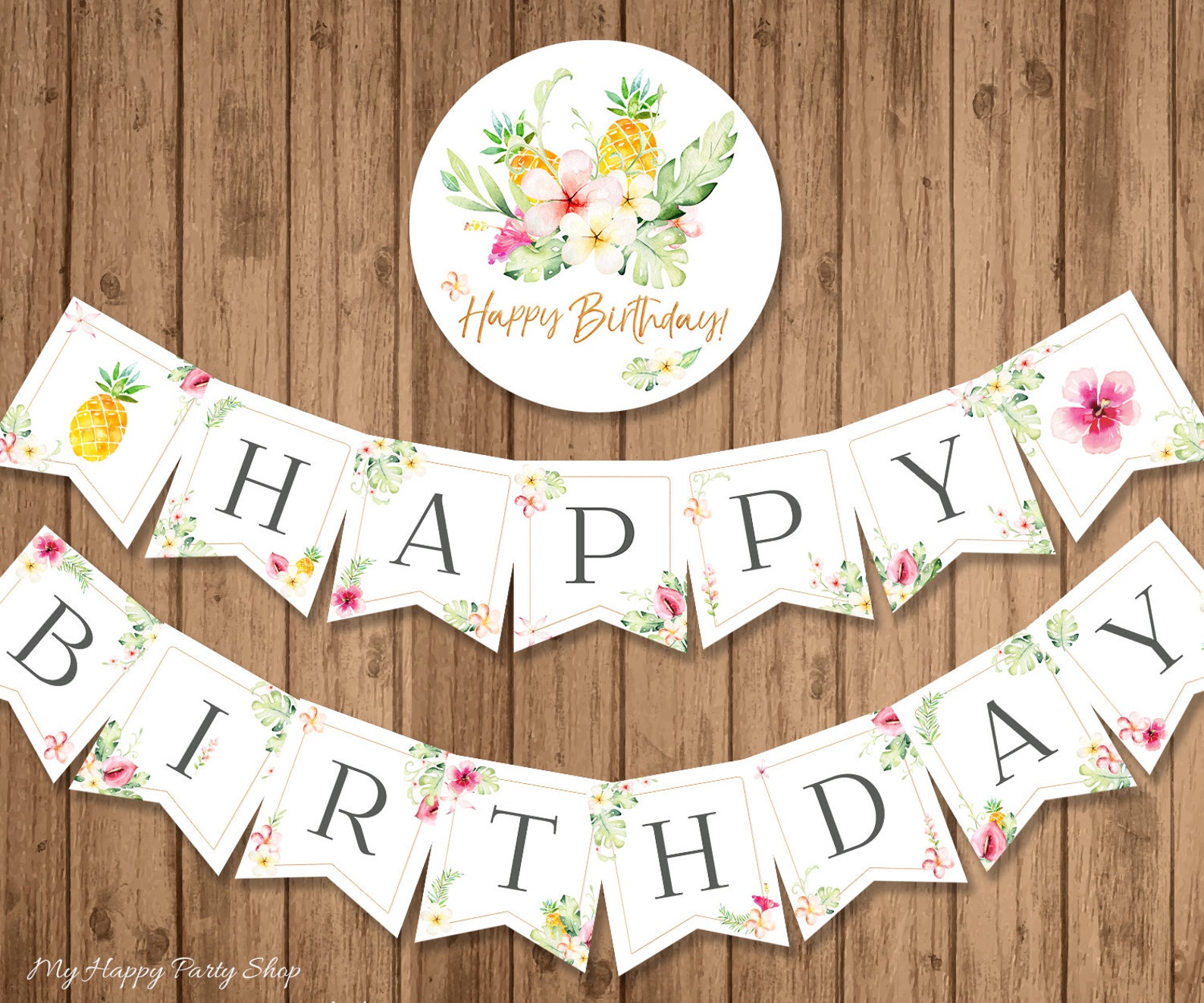 Tropical Happy Birthday Banner PRINTABLE Floral Birthday - Etsy