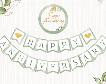 Banner de feliz aniversario, IMPRIMIBLE, Banner de aniversario de Sage, Decoración de fiesta, Banderines verdes, DESCARGA INSTANTÁNEA, Digital - BSU076