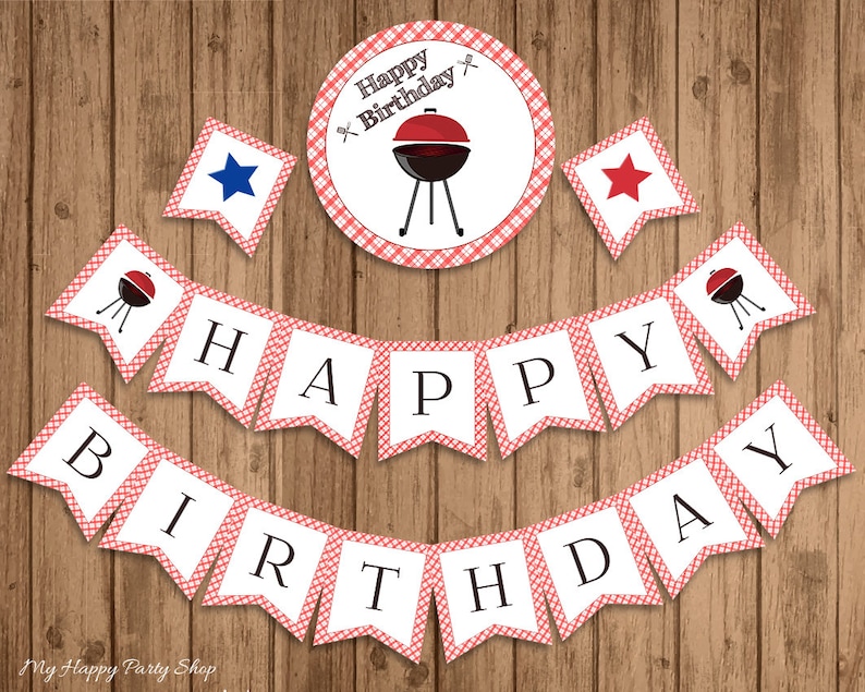 BBQ Happy Birthday Banner PRINTABLE Barbecue Birthday 4th Etsy