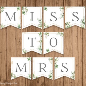 Miss to Mrs Banner, Printable, Bridal Shower Banner, Greenery Banner ...