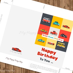 Cartão de feliz aniversário de carros, IMPRIMÍVEL, cartão de felicitações de carros, aniversário de menino, carros retrô, 2º aniversário, 3º aniversário, carros e caminhões - KB007 imagem 2