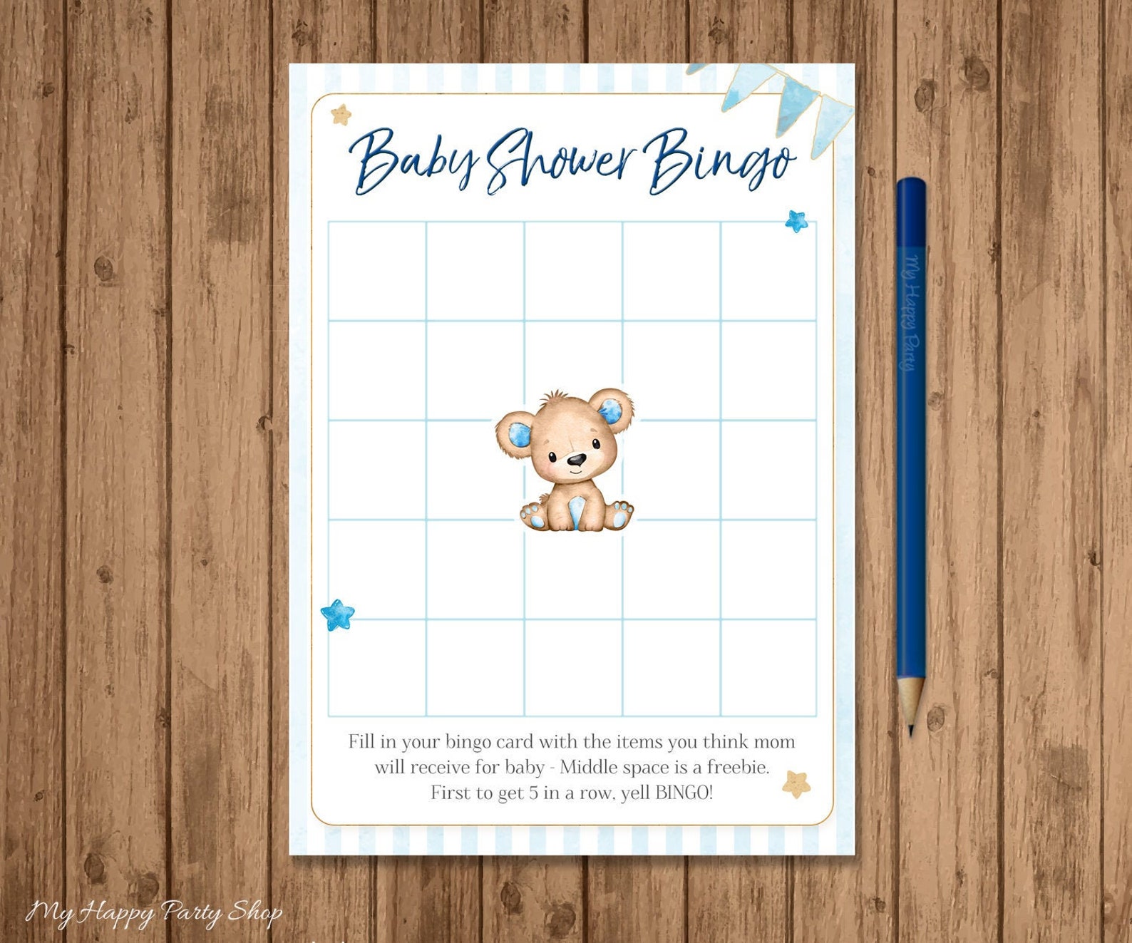 Teddy Bear Baby Shower Bingo Card PRINTABLE Boy Shower Bingo - Etsy España