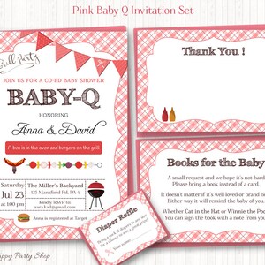 Rosa BABY-Q Einladungsset, PRINTABLE, GRILL THEMA, Co Ed Shower - Einladung, Gastkarte, Buchwunsch, Windelraffle - BSU020PI