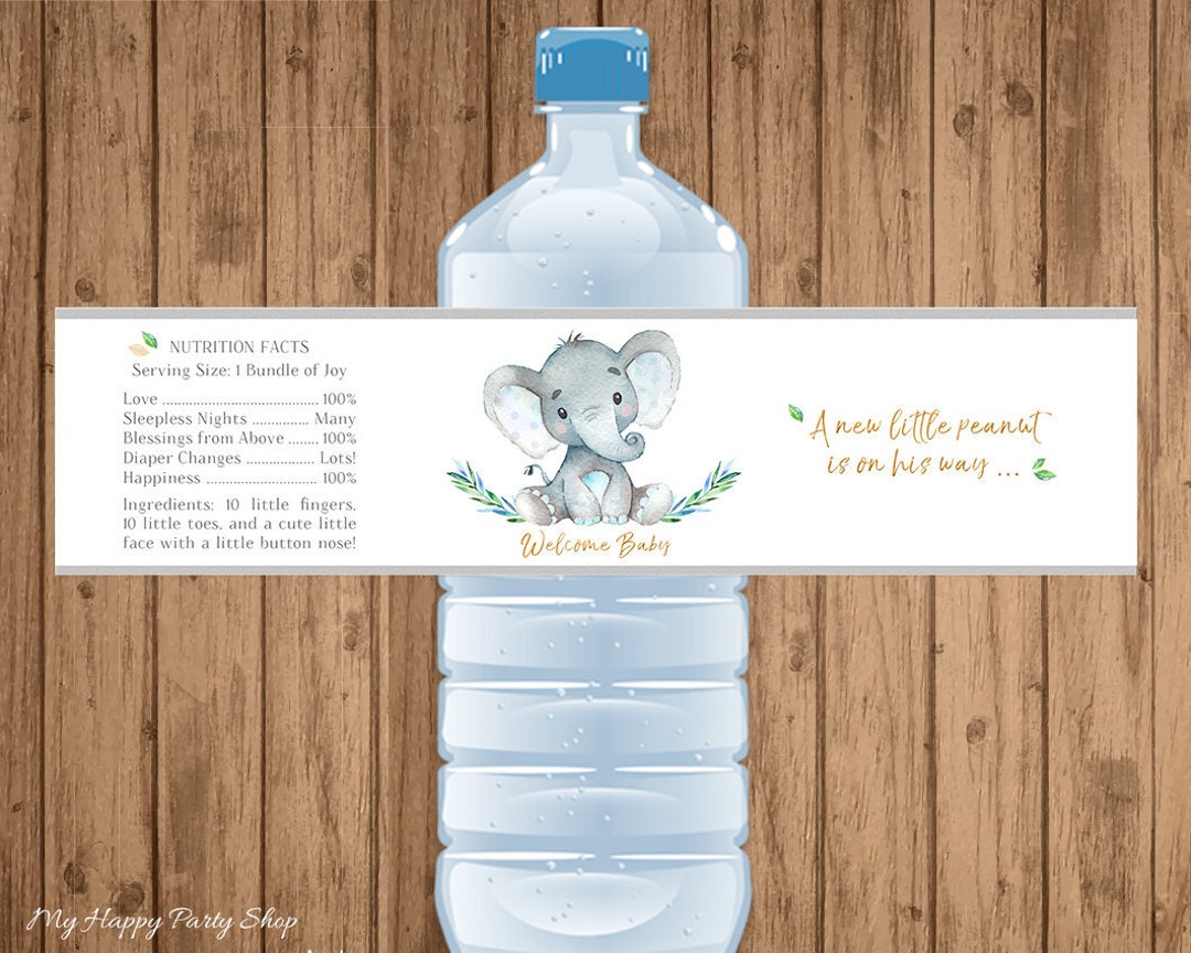 Elephant Water Bottle Labels, PRINTABLE, Elephant Baby Shower, Elephant ...