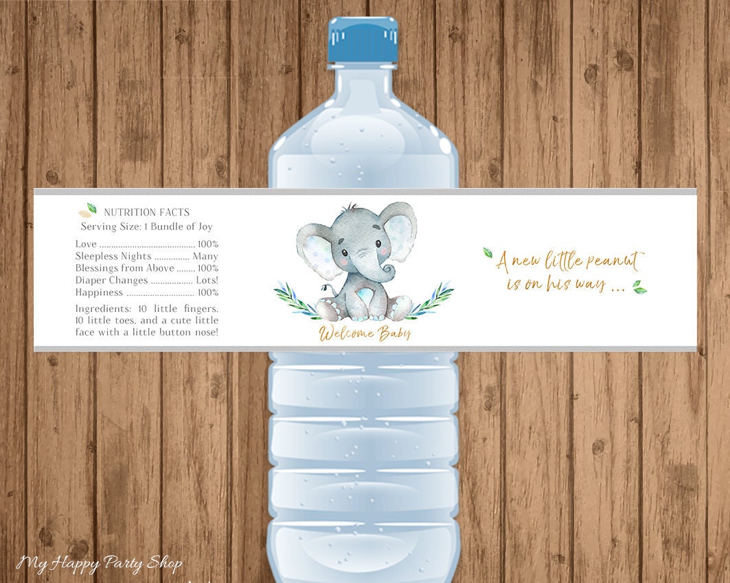 Elephant Water Bottle Labels PRINTABLE Elephant Baby Shower Intended For Free Water Bottle Labels For Baby Shower Template