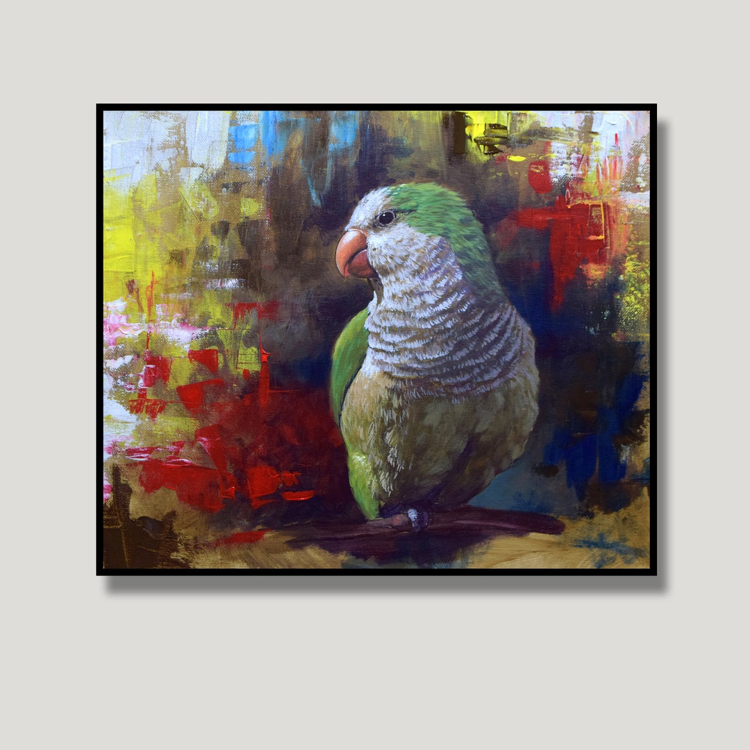 ACRYLIC PAINTING on Canvas Quaker Parrot With Abstract Etsy