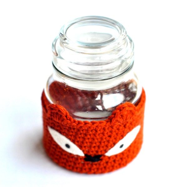 Fox Candy Jar, Vintage Storage Jar with Lid, Retro Glass Jar with Fox Sleeve, upcycled glass jar, baby nursery room gift, desk tidy