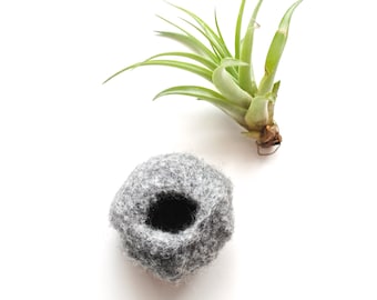 Mini Felt Plant Pod, Grey Cactus Planter, Airplant Holder, Indoor Plant Pot, Hygge Home Decor, Mothers Day Gift