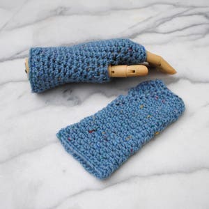 Blue Tweed Fingerless Gloves Texting Mittens Merino - Etsy