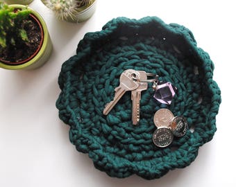 Panier d’oeufs de Pâques, zéro déchets Crochet panier, bol Eco au Crochet, panier fil Tshirt, bol décoratif, porte clefs, bibelot, anneau plat