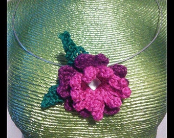 Silver Choker, Statement Necklace, Crochet Flower Necklace, Knit Flower Silver Necklace