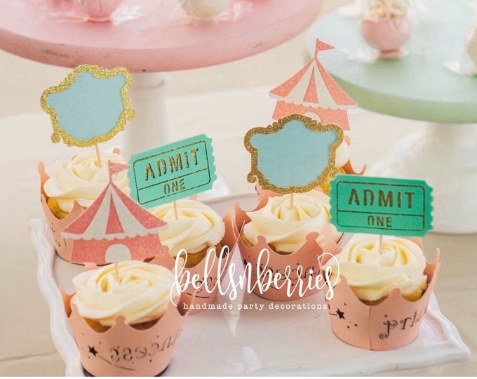 Circus Tent Cupcake Toppers, Carnival Cupcake Toppers, Circus Birthday ...