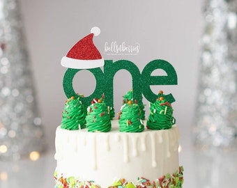 Santa Hat One Cake Topper / Christmas Cake Topper / Christmas First Birthday Cake Topper / Smash Cake Topper