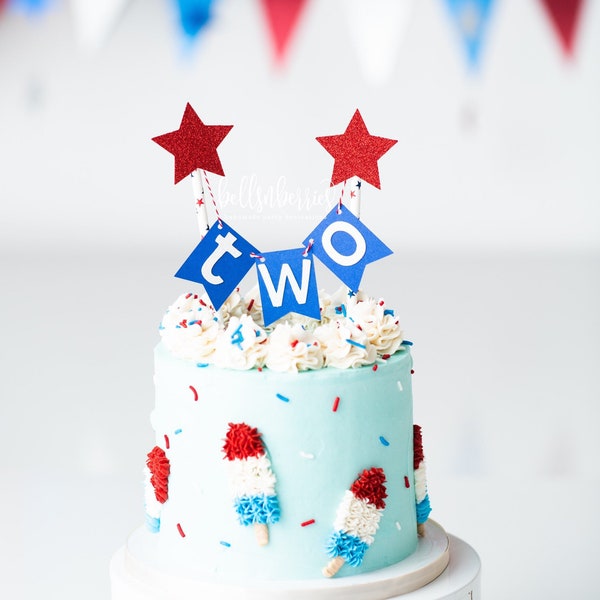 Fourth of July Bunting Cake Topper: Red White & Blue Birthday