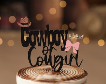 Cowboy or Cowgirl Cake Topper: Glitter Gender Reveal Party Decor