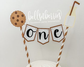 Milk & Cookies Bunting Cake Topper / Milk and Cookies Birthday / Pajama Party / First Birthday Cake Topper / Cookie Straw Cake Topper