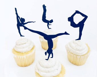 Gymnastics Cupcake Toppers: Glitter Gymnast Party Decorations - Set of 12