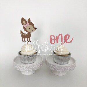 OneDeerFul Cupcake Toppers / Little Deer Cupcake Toppers / Doe Cupcake Toppers / Deer Birthday Decoration / Set of 12