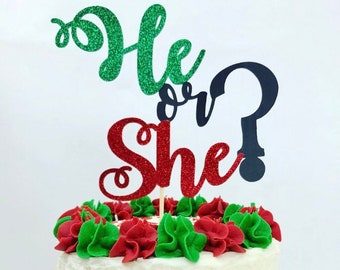 He or She Christmas Cake Topper / Gender Reveal Cake Topper / Christmas  Gender Reveal / Holiday Cake Topper / Christmas Baby Shower