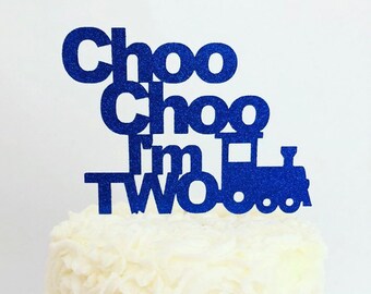 Choo Choo I'm Two Train Cake Topper: Glitter Birthday Decoration