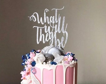 What Will They Be Cake Topper/ Twins Gender Reveal Party Cake Topper/  Gender Reveal Cake Topper/ Boy or Girl 