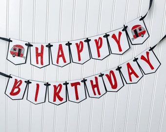 Happy Camper Birthday Banner: Glitter Cardstock Party Decor