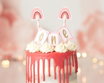 Boho Rainbow Cake Topper: Pink Birthday Cake Smash
