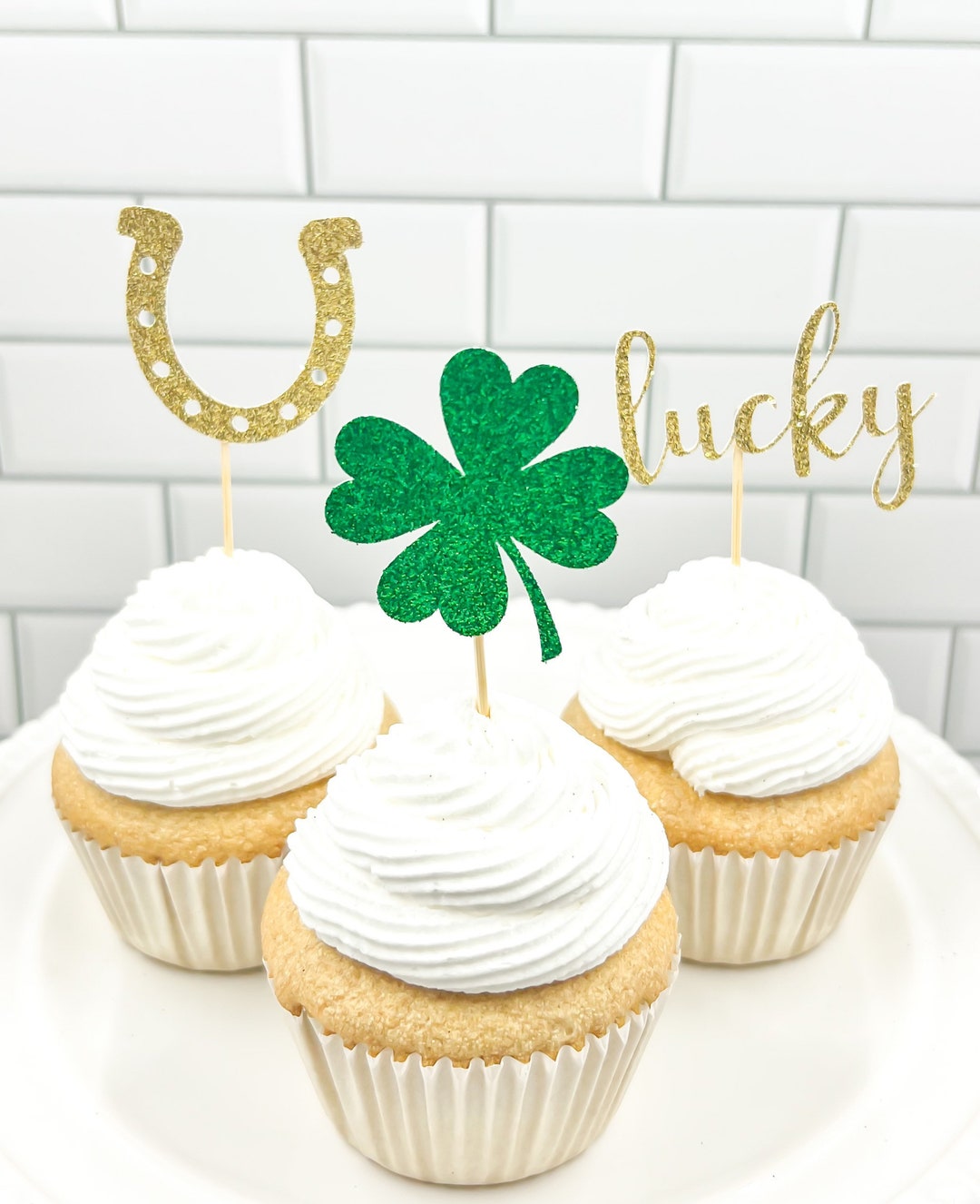 St. Patricks Day Cupcake Toppers/ Shamrock Cupcake Toppers/ Set of 12 Etsy