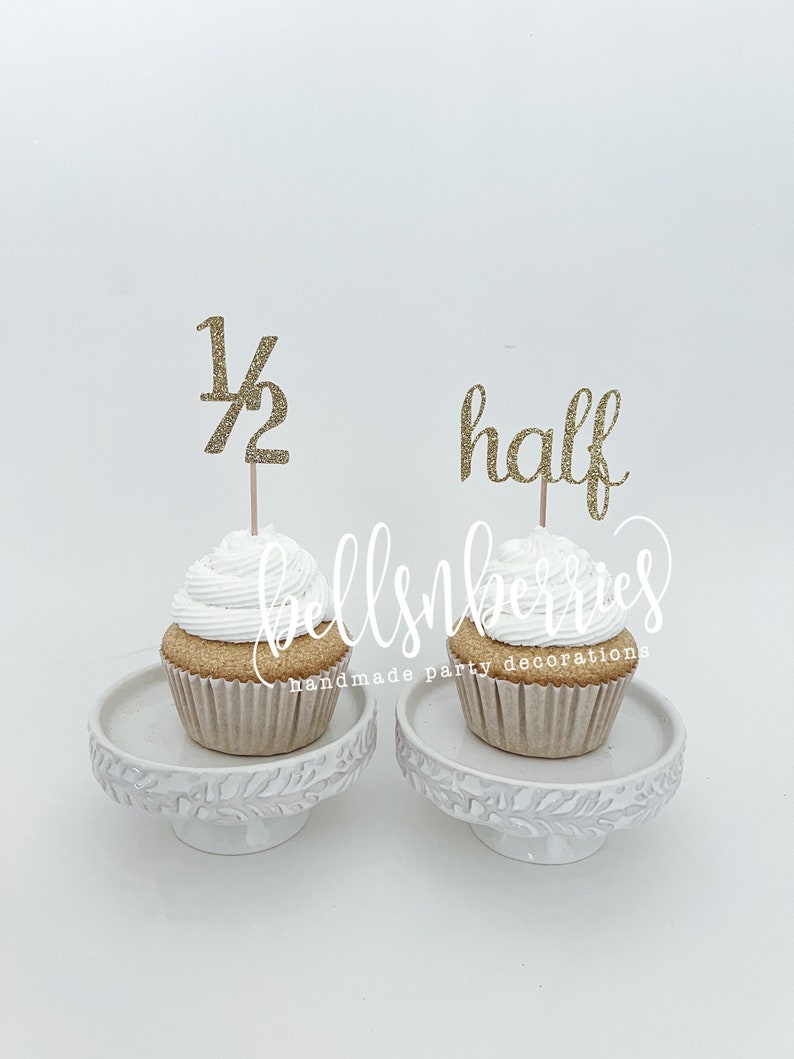 Half Birthday Cupcake Toppers / 1/2 Birthday Cupcake Toppers / 6 Month Birthday / Halfway to One Cake Smash / Set of 12 image 1