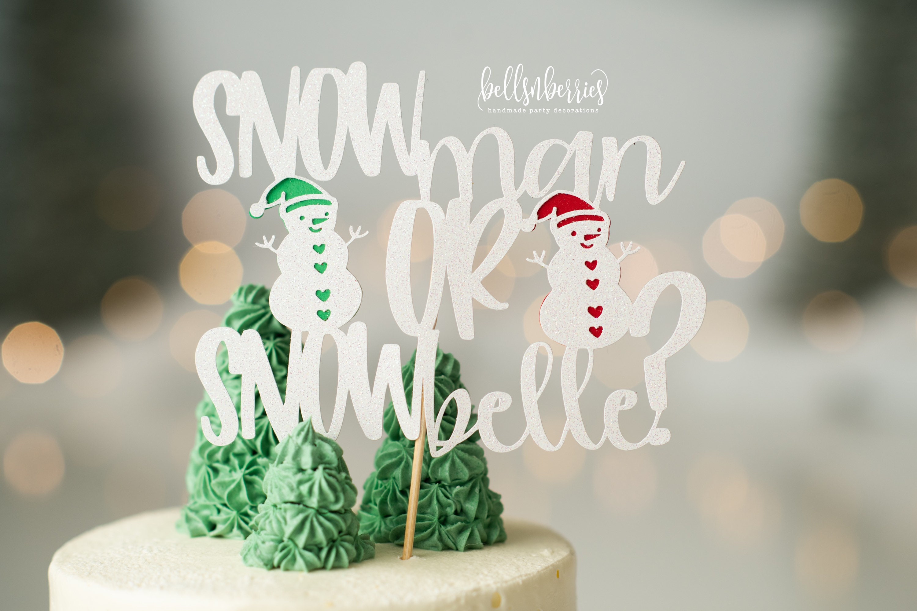 Snowman or Snowbelle Gender Reveal Cake Topper / Christmas Gender Reveal /  Holiday Cake Topper / Winter Wonderland / He or She Cake Topper 