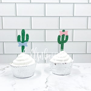 Cactus Gender Reveal Fiesta cupcake toppers/ Cinco de Mayo party cupcake toppers/Taco Bout a Party/Senor or Senorita?/set of 12