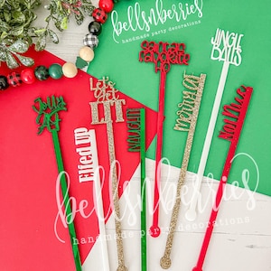 Christmas Stir Sticks / Christmas Party Drink Stirrers / Litmas Party Drink Sticks / Ugly Sweater Cocktail Drink Markers / Set of 8