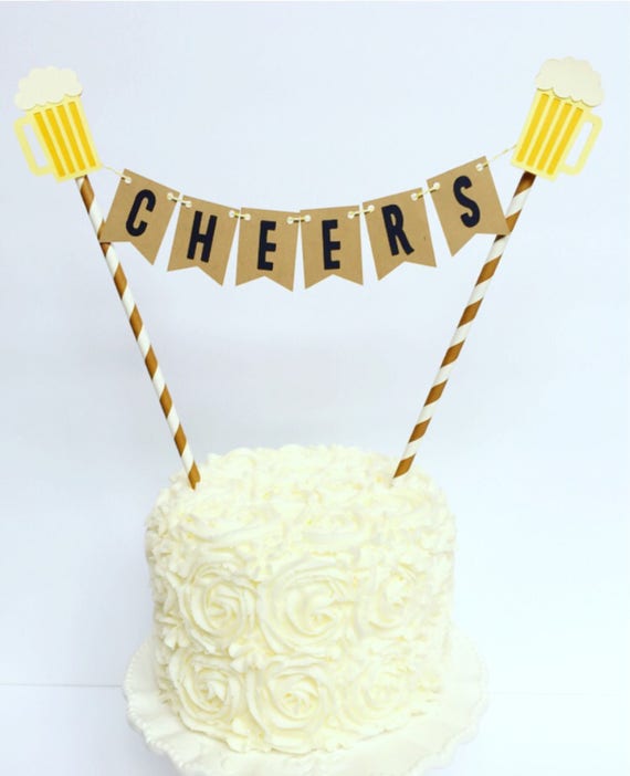 Cheers Cake Bunting Topper Straw Cake Topper Cheers Etsy
