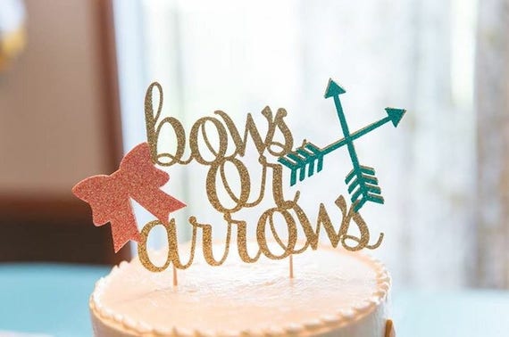 Bows or Arrows Glitter Cake Topper: Gender Reveal Party Decor