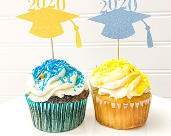 Graduation Cupcake Toppers/ Class of 2021 Cupcake Toppers/ Graduation Cap/ set of 12