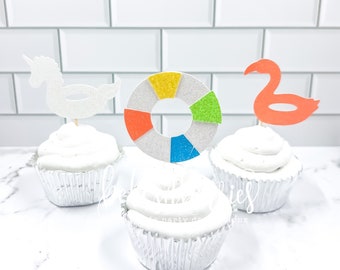 Pool Float Cupcake Toppers/ Pool Party decor/ set of 12