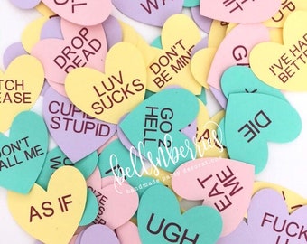 Funny Conversation Heart Cupcake Toppers / Valentine's Day Cupcake Toppers / Anti Valentine's Day / Galentine's Day / Set of 12