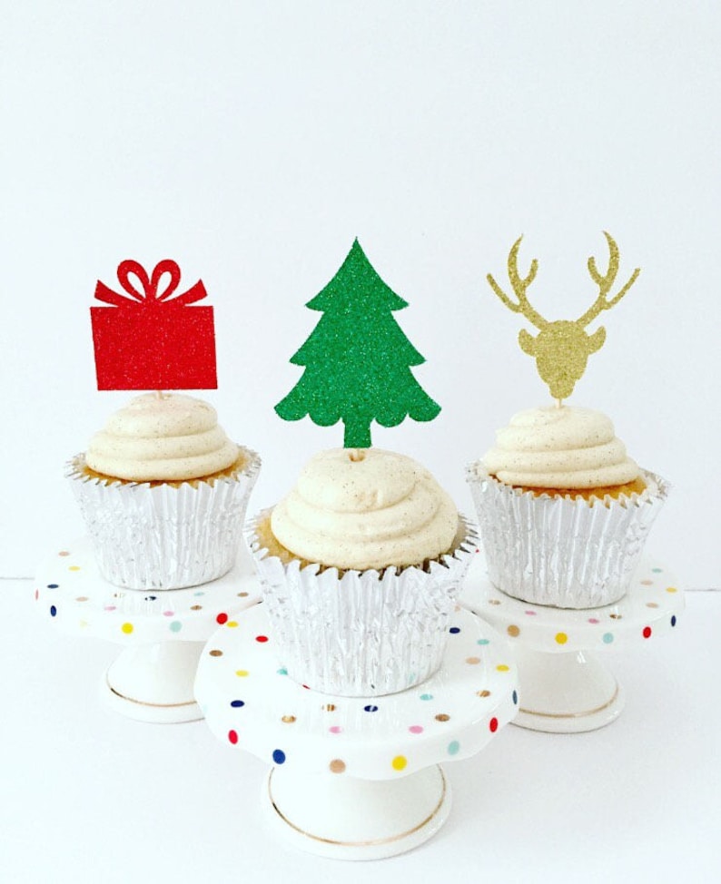 Christmas Cupcake Toppers / Cupcake Picks / Holiday Cupcake Etsy