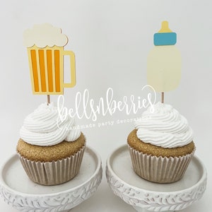 It&#39;s A Boy Beer Mug & Baby Bottle Cupcake Topper / Baby is Brewing / Set of 12