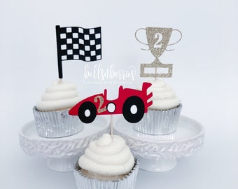 Race Car Cupcake Toppers / Racing Themed Birthday / Two Fast Birthday / Fast One Birthday / Set of 12