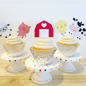 Farm Animal Cupcake Toppers / Barnyard Party / Set of 12