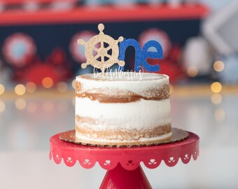 "Ahoy It's A Boy" Nautical Cake Topper - Blue Glitter Gender Reveal & Baby Shower Party Decoration