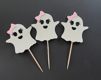 Girly Ghost CupCake Topper/ set of 12/Halloween cake topper/ Halloween baby shower/ Halloween birthday