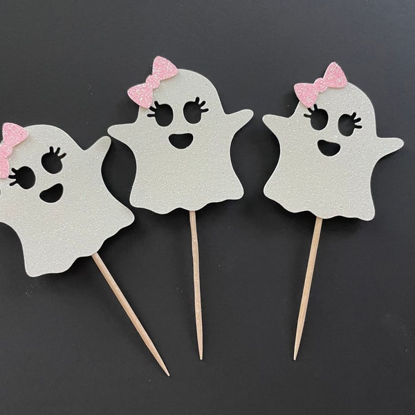 Girly Ghost CupCake Topper/ set of 12/Halloween cake topper/ Halloween baby shower/ Halloween birthday