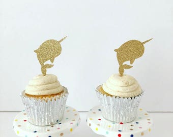 Narwhal Cupcake Toppers / Narwhal Birthday Party / Set of 12