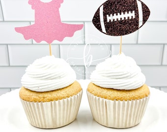 Tutus or Touchdowns Cupcake Toppers: Gender Reveal Party, Set of 12